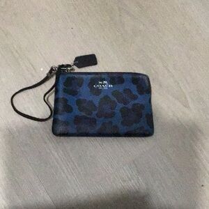 Coach Blue and Black Leopard Wristlet